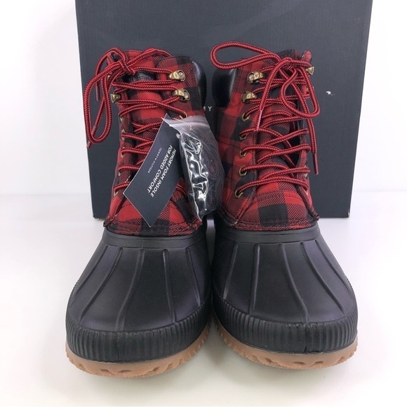 Tommy Hilfiger Plaid Red Black Colins 4 Duck Boots Size 11M - Picture 6 of 8